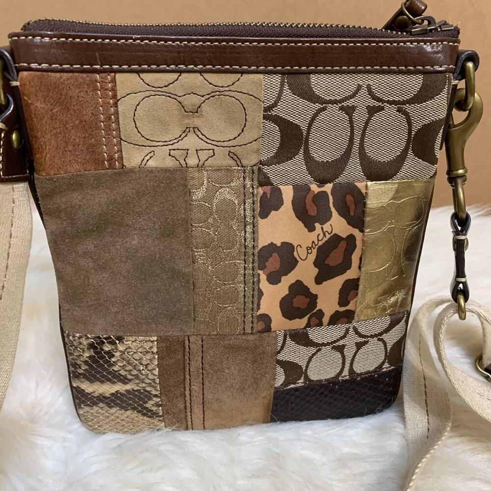 COACH Gallery Patchwork Multi-Texture Swing Pack Crossbody #40916 Brown Gold Tan - Picture 4 of 15